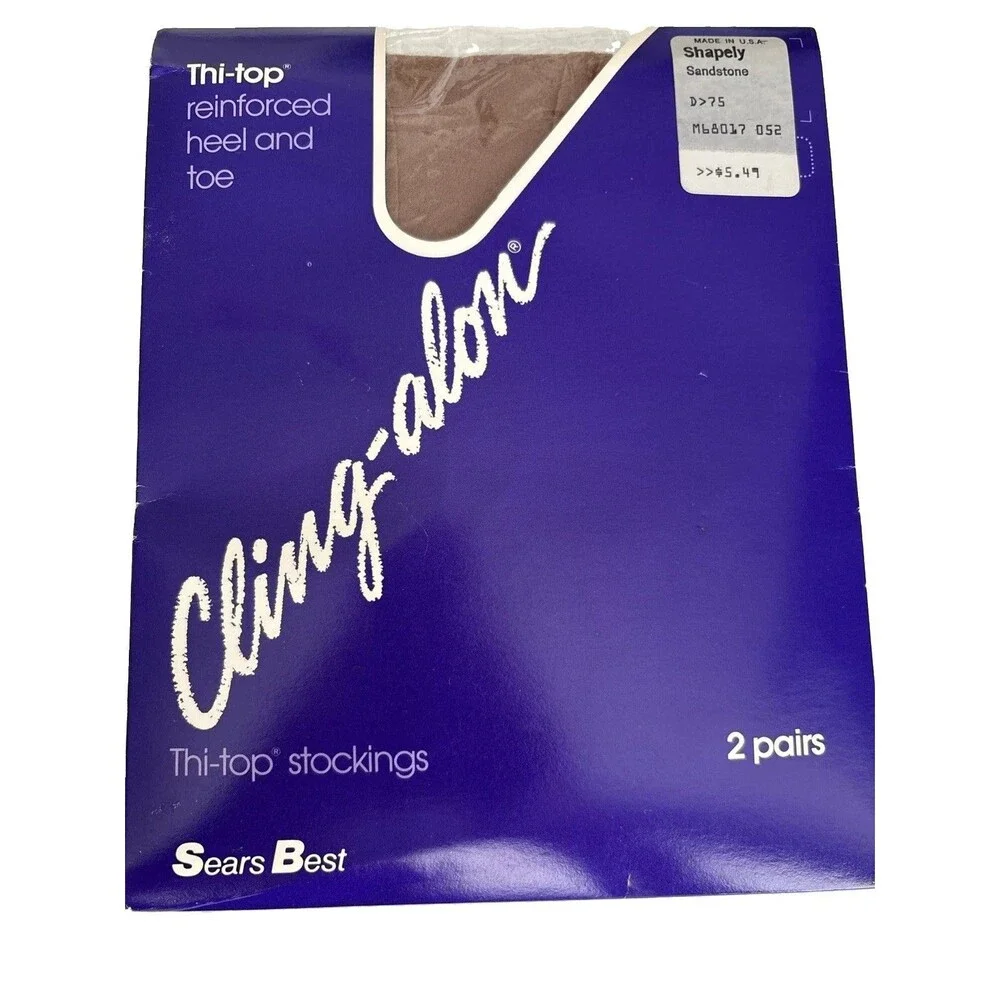 VTG Cling-Alon Thi-Top Garter Stocking SANDSTONE Reinf Toe & Heel 2pr SZ Shapely